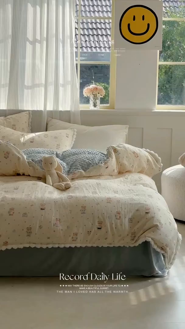 91家纺网 家纺一手货源 找家纺 洋铭区（原狠狠爱） 2025秋冬双层纱毛球球+豆豆绒四件套系列 公主小熊