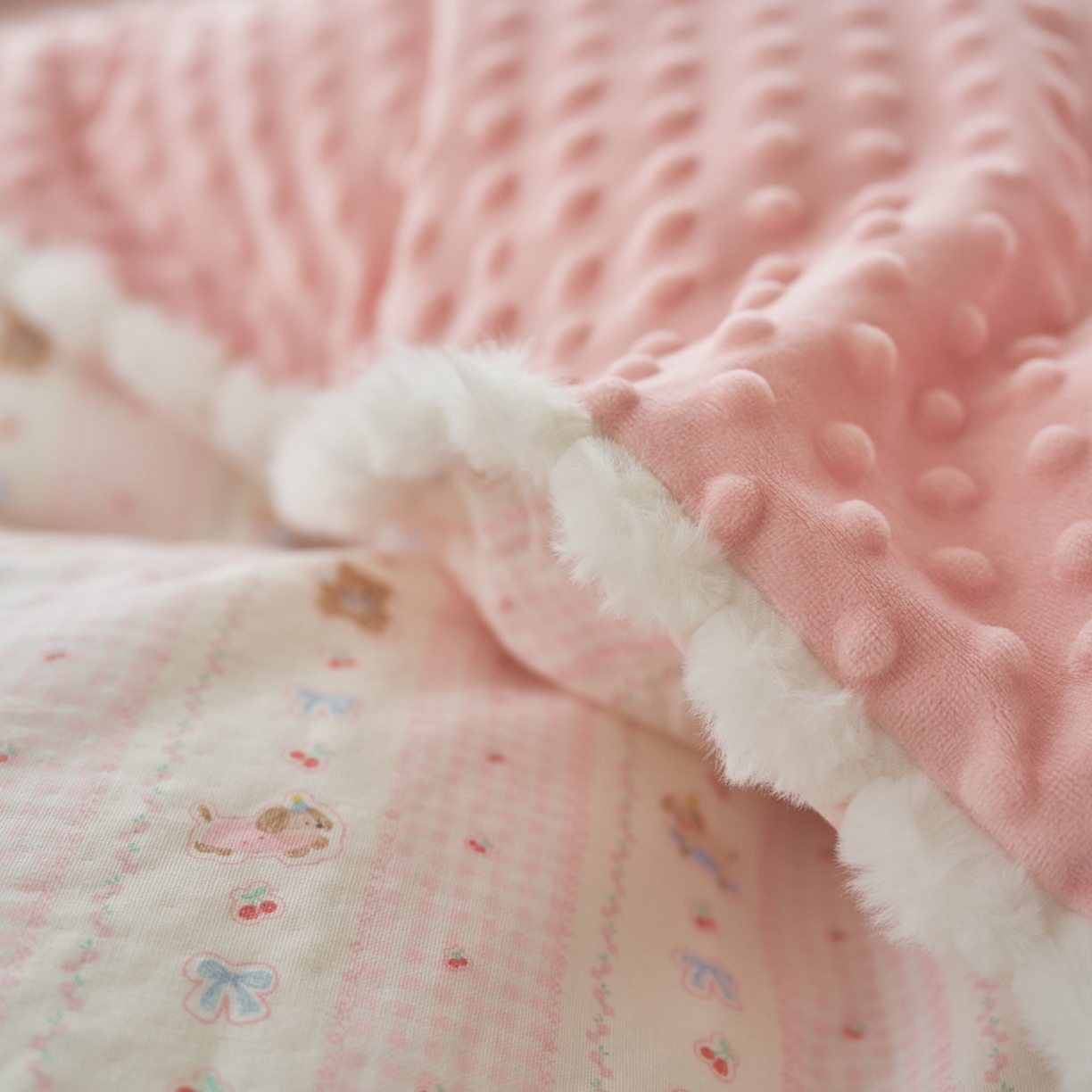 91家纺网 家纺一手货源 找家纺 洋铭区（原狠狠爱） 2025秋冬双层纱毛球球+豆豆绒四件套系列 乖宝小熊