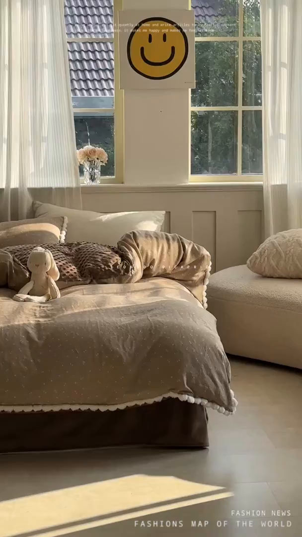 91家纺网 家纺一手货源 找家纺 洋铭区（原狠狠爱） 2025秋冬双层纱毛球球+豆豆绒四件套系列 咖啡花香