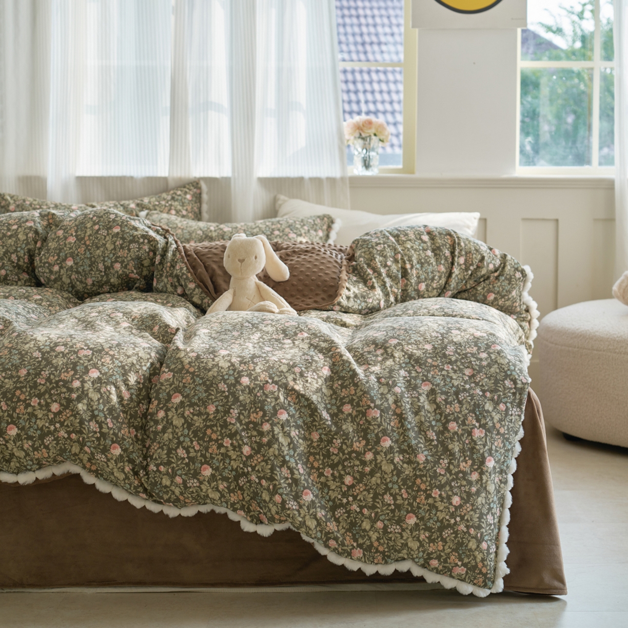 91家纺网 家纺一手货源 找家纺 洋铭区（原狠狠爱） 2025秋冬双层纱毛球球+豆豆绒四件套系列 秘密花园