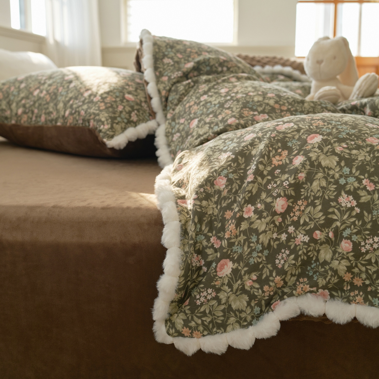 91家纺网 家纺一手货源 找家纺 洋铭区（原狠狠爱） 2025秋冬双层纱毛球球+豆豆绒四件套系列 秘密花园