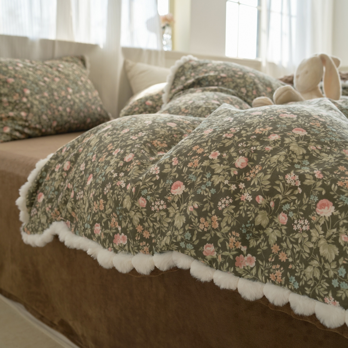 91家纺网 家纺一手货源 找家纺 洋铭区（原狠狠爱） 2025秋冬双层纱毛球球+豆豆绒四件套系列 秘密花园