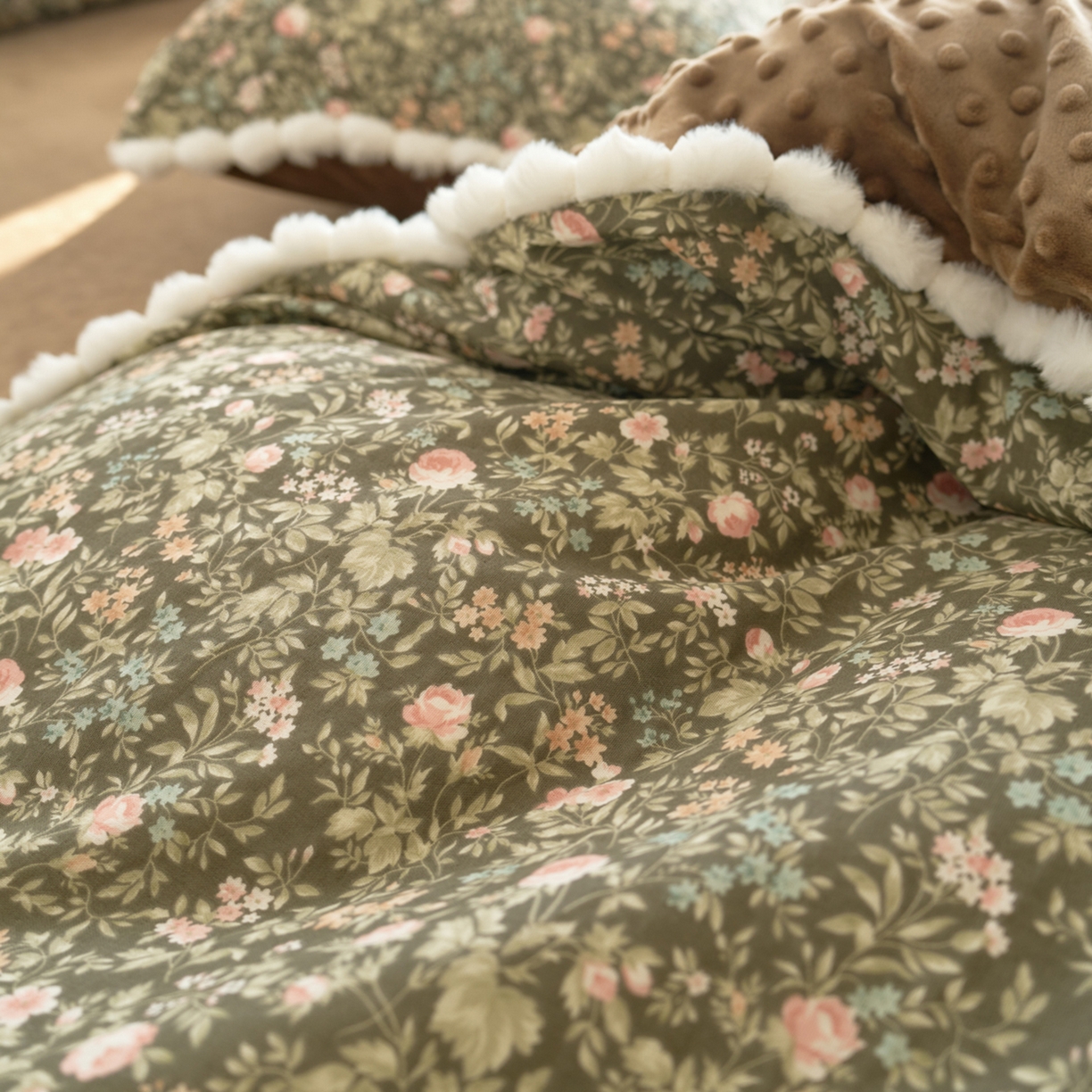 91家纺网 家纺一手货源 找家纺 洋铭区（原狠狠爱） 2025秋冬双层纱毛球球+豆豆绒四件套系列 秘密花园