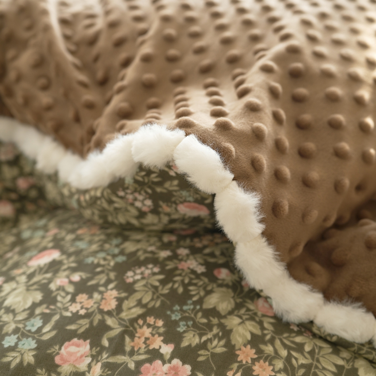 91家纺网 家纺一手货源 找家纺 洋铭区（原狠狠爱） 2025秋冬双层纱毛球球+豆豆绒四件套系列 秘密花园