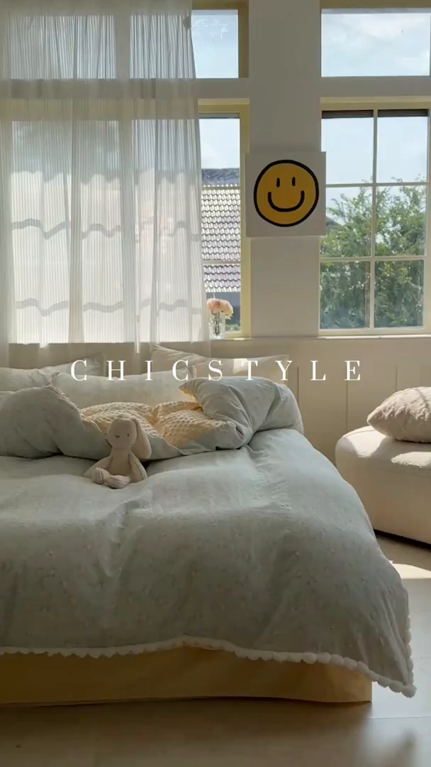 91家纺网 家纺一手货源 找家纺 洋铭区（原狠狠爱） 2025秋冬双层纱毛球球+豆豆绒四件套系列 水仙绿花