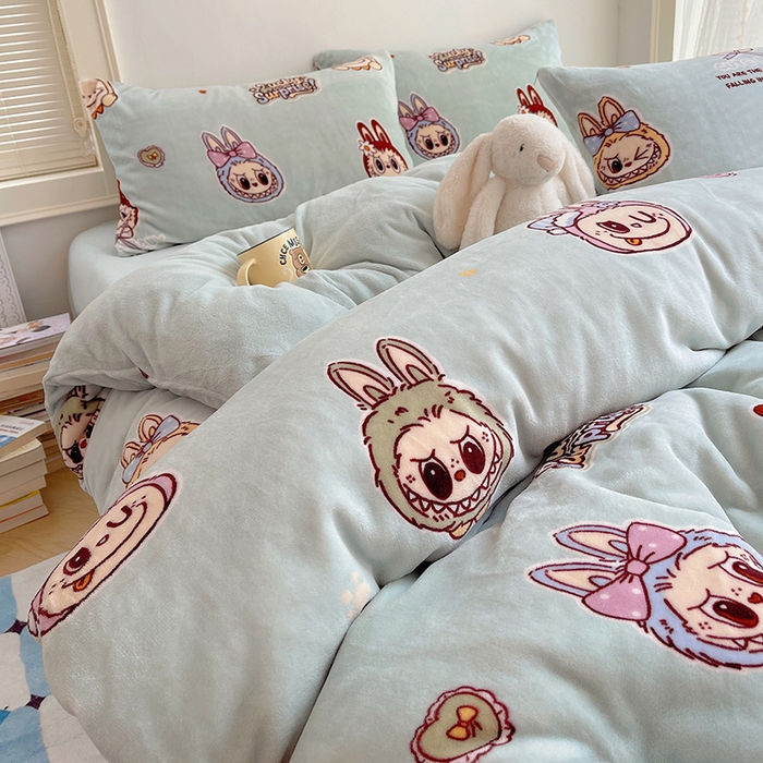 91家纺网 家纺一手货源 找家纺 yyds网供 2025新款牛奶绒印花四件套卡通花卉萌趣三件套加厚保暖裸睡治愈防静电 拉布精灵