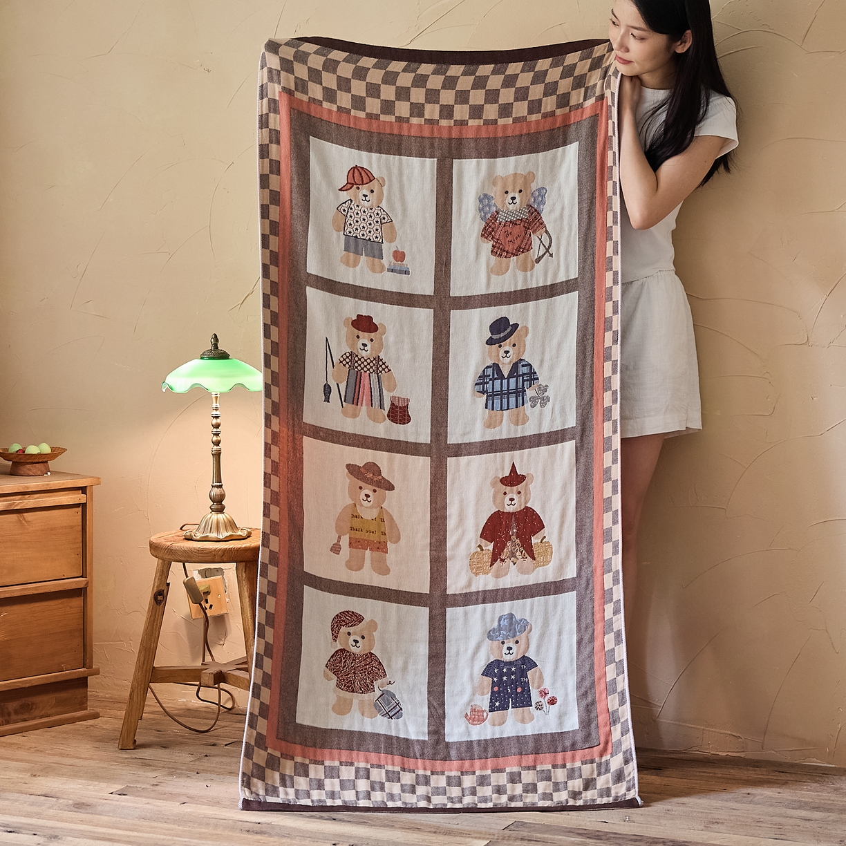 沐瑟家纺 2025新款卡通A类全棉四层纱布浴巾加大毛巾-第五组 柒彩小熊 150*75cm