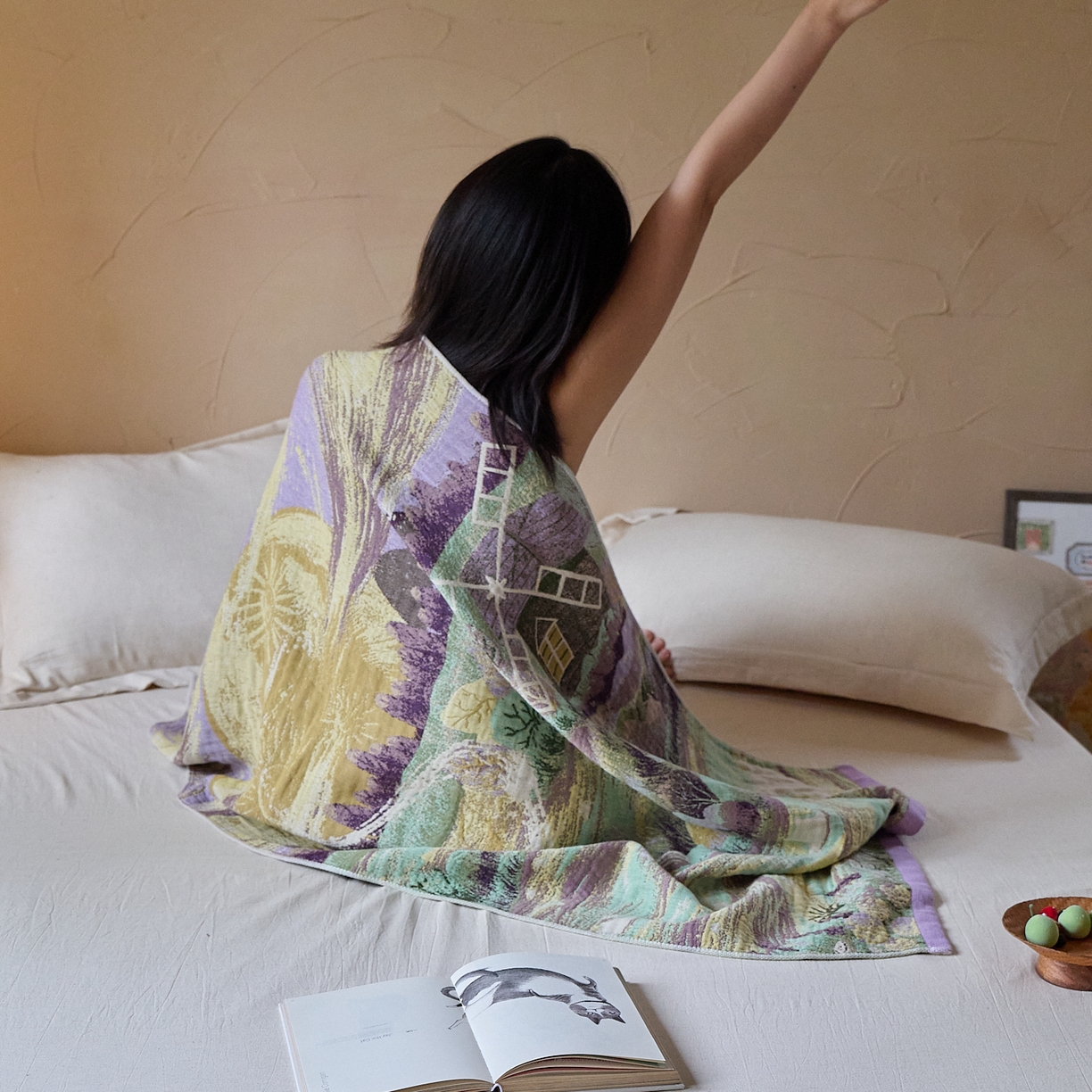 91家纺网 家纺一手货源 找家纺 沐瑟家纺 2025新款卡通A类全棉四层纱布浴巾加大毛巾-第五组 万物同行 150*75cm