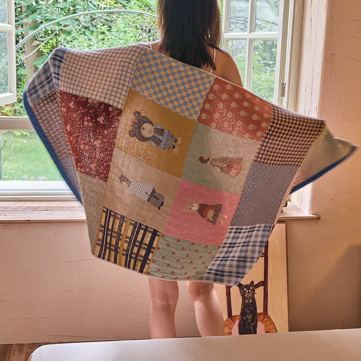 91家纺网 家纺一手货源 找家纺 沐瑟家纺 2025新款卡通A类全棉四层纱布浴巾加大毛巾-第五组 贴布熊 150*75cm