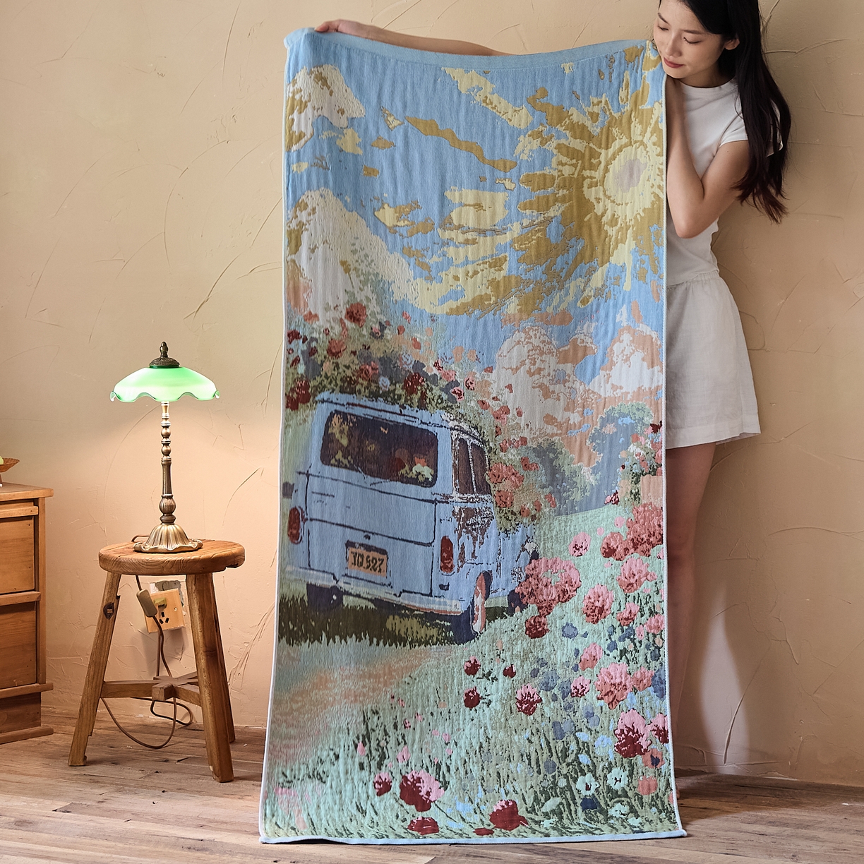 沐瑟家纺 2025新款卡通A类全棉四层纱布浴巾加大毛巾-第五组 游花海 150*75cm