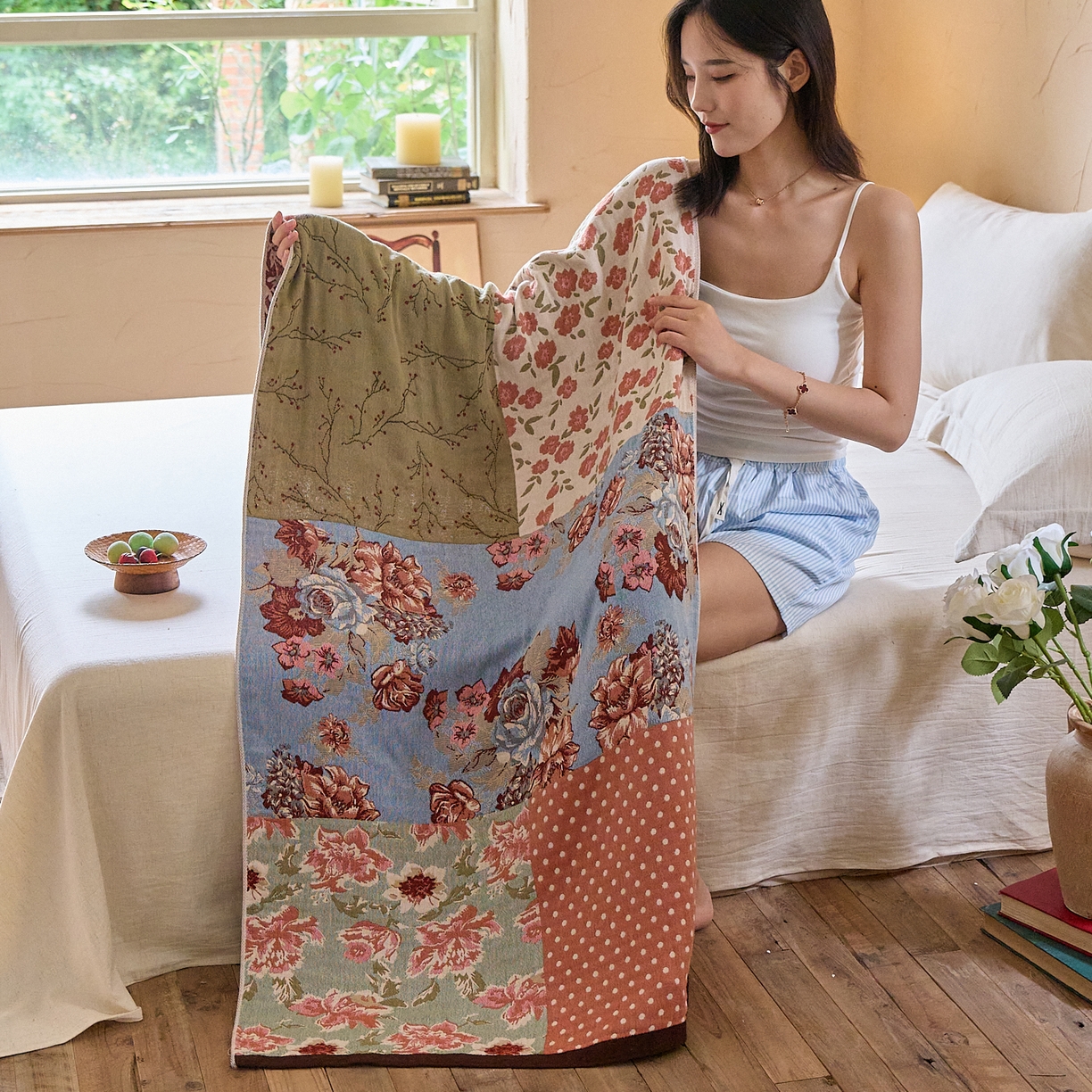 91家纺网 家纺一手货源 找家纺 沐瑟家纺 2025新款卡通A类全棉四层纱布浴巾加大毛巾-第五组 复古油画 150*75cm