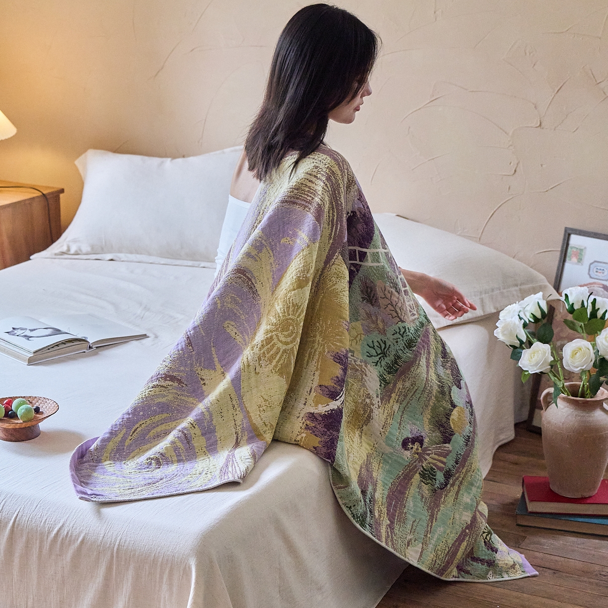 91家纺网 家纺一手货源 找家纺 沐瑟家纺 2025新款卡通A类全棉四层纱布浴巾加大毛巾-第五组 万物同行 150*75cm