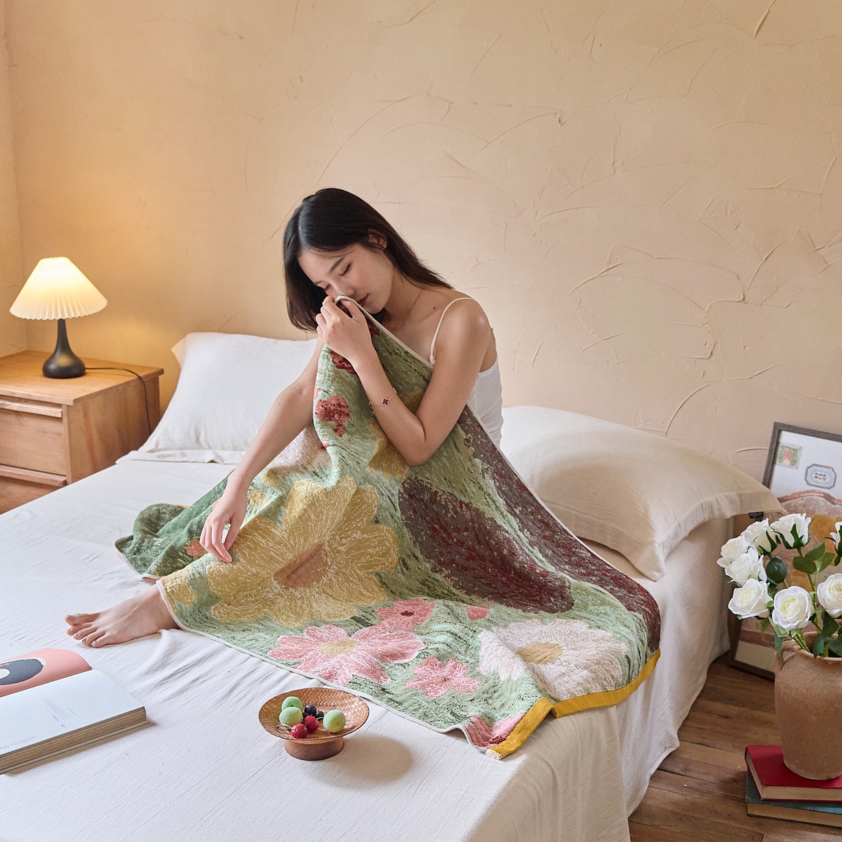 91家纺网 家纺一手货源 找家纺 沐瑟家纺 2025新款卡通A类全棉四层纱布浴巾加大毛巾-第五组 小白兔 150*75cm