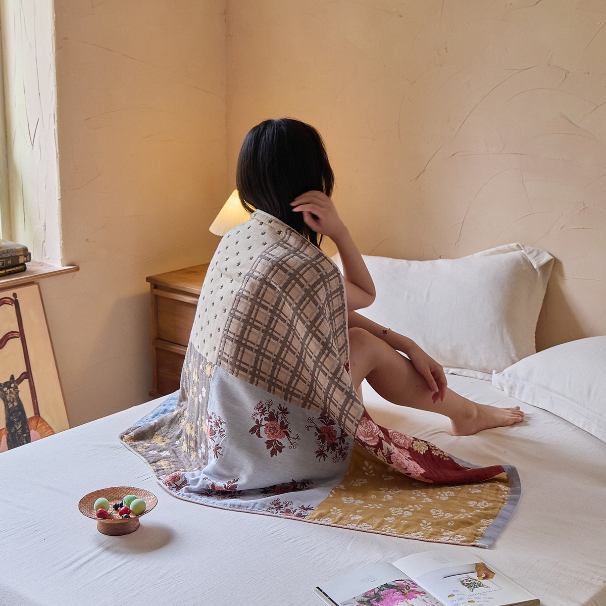 91家纺网 家纺一手货源 找家纺 沐瑟家纺 2025新款卡通A类全棉四层纱布浴巾加大毛巾-第五组 韩版花 150*75cm