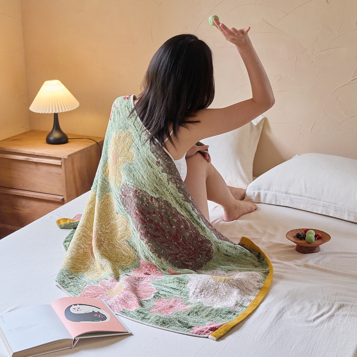 91家纺网 家纺一手货源 找家纺 沐瑟家纺 2025新款卡通A类全棉四层纱布浴巾加大毛巾-第五组 小白兔 150*75cm