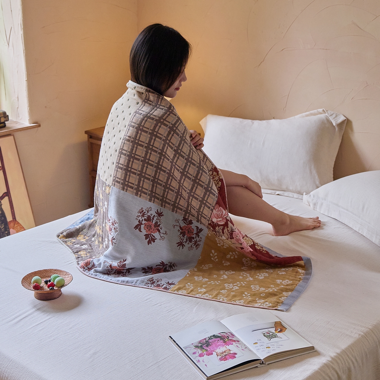 91家纺网 家纺一手货源 找家纺 沐瑟家纺 2025新款卡通A类全棉四层纱布浴巾加大毛巾-第五组 韩版花 150*75cm