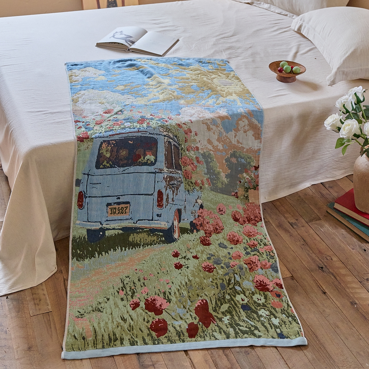 91家纺网 家纺一手货源 找家纺 沐瑟家纺 2025新款卡通A类全棉四层纱布浴巾加大毛巾-第五组 游花海 150*75cm