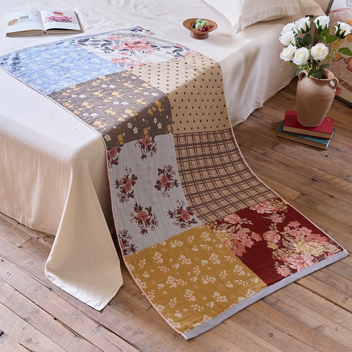 91家纺网 家纺一手货源 找家纺 沐瑟家纺 2025新款卡通A类全棉四层纱布浴巾加大毛巾-第五组 韩版花 150*75cm