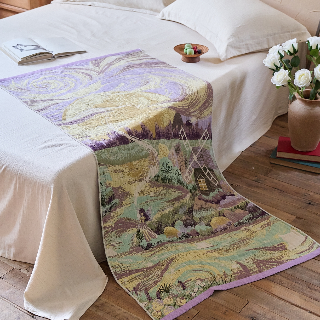 91家纺网 家纺一手货源 找家纺 沐瑟家纺 2025新款卡通A类全棉四层纱布浴巾加大毛巾-第五组 万物同行 150*75cm