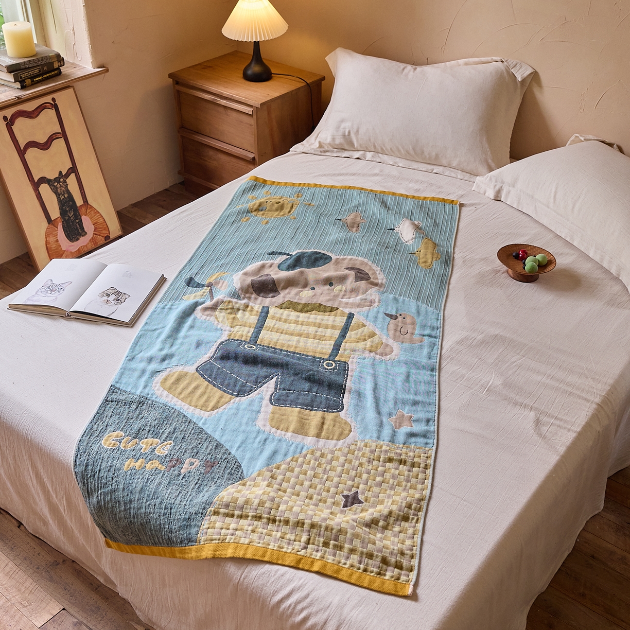 91家纺网 家纺一手货源 找家纺 沐瑟家纺 2025新款卡通A类全棉四层纱布浴巾加大毛巾-第五组 小象 150*75cm