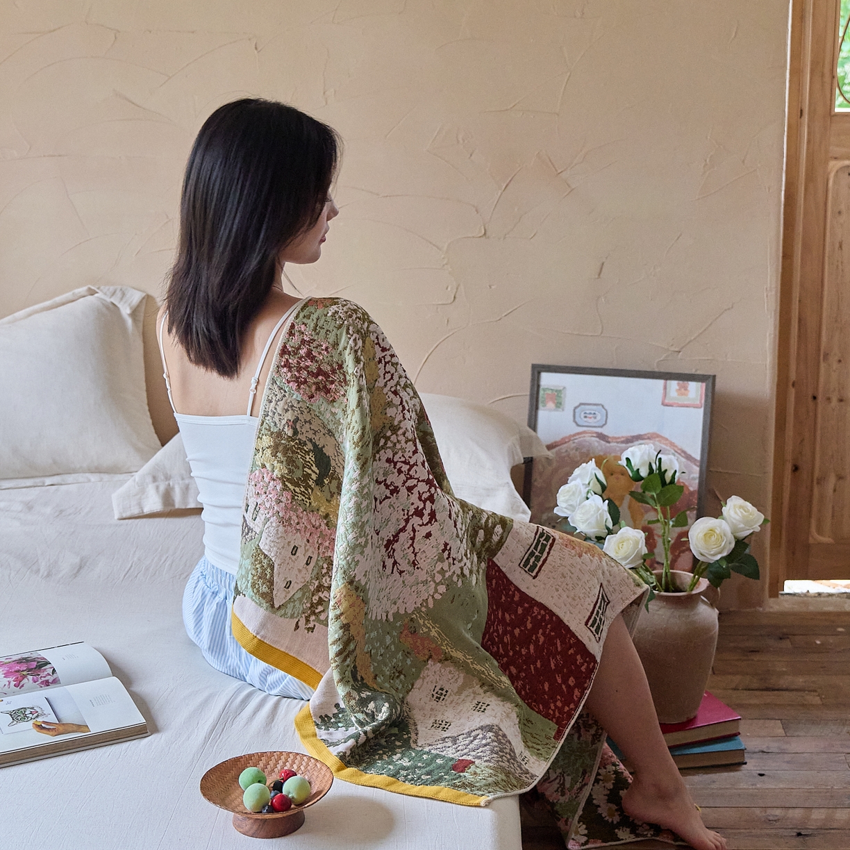 91家纺网 家纺一手货源 找家纺 沐瑟家纺 2025新款卡通A类全棉四层纱布浴巾加大毛巾-第五组 童话镇 150*75cm