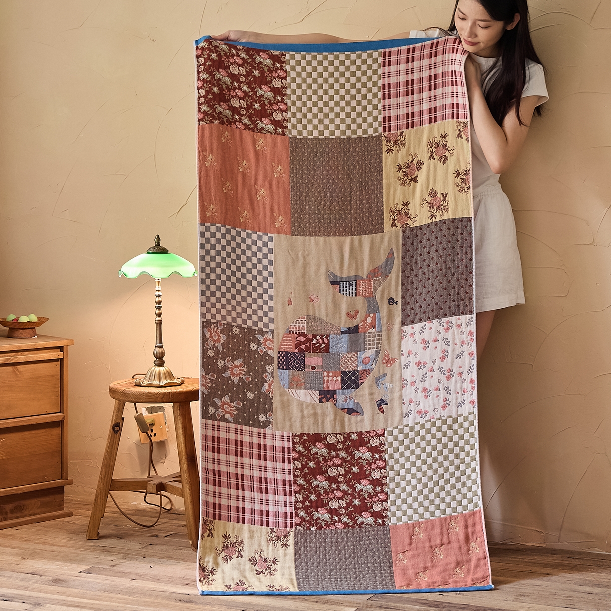 沐瑟家纺 2025新款卡通A类全棉四层纱布浴巾加大毛巾-第五组 贴布鲸鱼 150*75cm