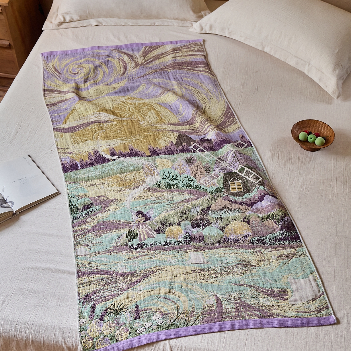 91家纺网 家纺一手货源 找家纺 沐瑟家纺 2025新款卡通A类全棉四层纱布浴巾加大毛巾-第五组 万物同行 150*75cm