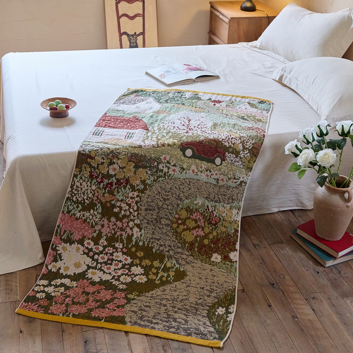 91家纺网 家纺一手货源 找家纺 沐瑟家纺 2025新款卡通A类全棉四层纱布浴巾加大毛巾-第五组 童话镇 150*75cm