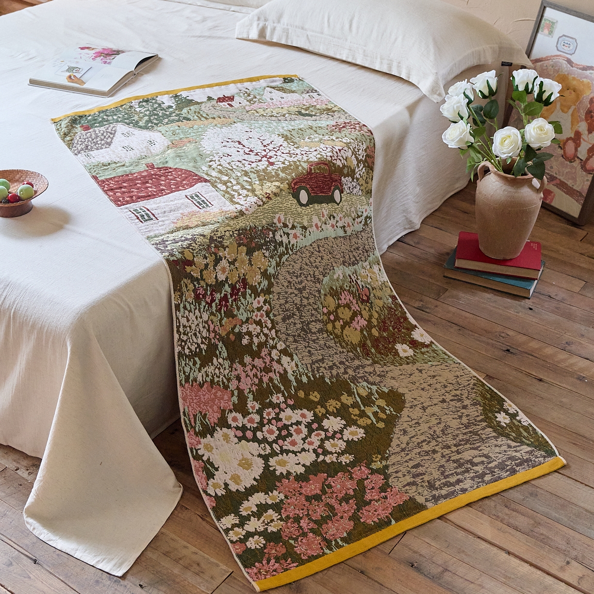 91家纺网 家纺一手货源 找家纺 沐瑟家纺 2025新款卡通A类全棉四层纱布浴巾加大毛巾-第五组 童话镇 150*75cm