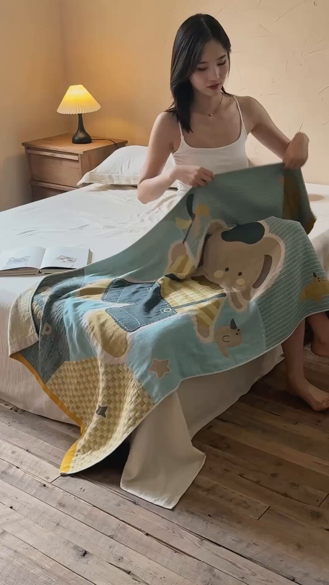 91家纺网 家纺一手货源 找家纺 沐瑟家纺 2025新款卡通A类全棉四层纱布浴巾加大毛巾-第五组 小象 150*75cm