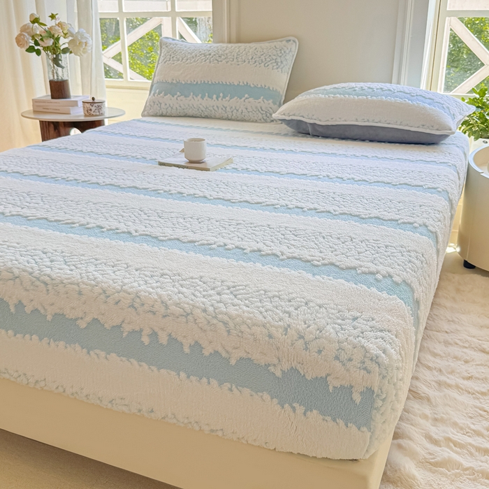 小叮当家纺仓储工厂店 2025新款提花绵羊绒韩国绒床笠单品床笠床笠单件单床笠 绵羊绒-清新蓝