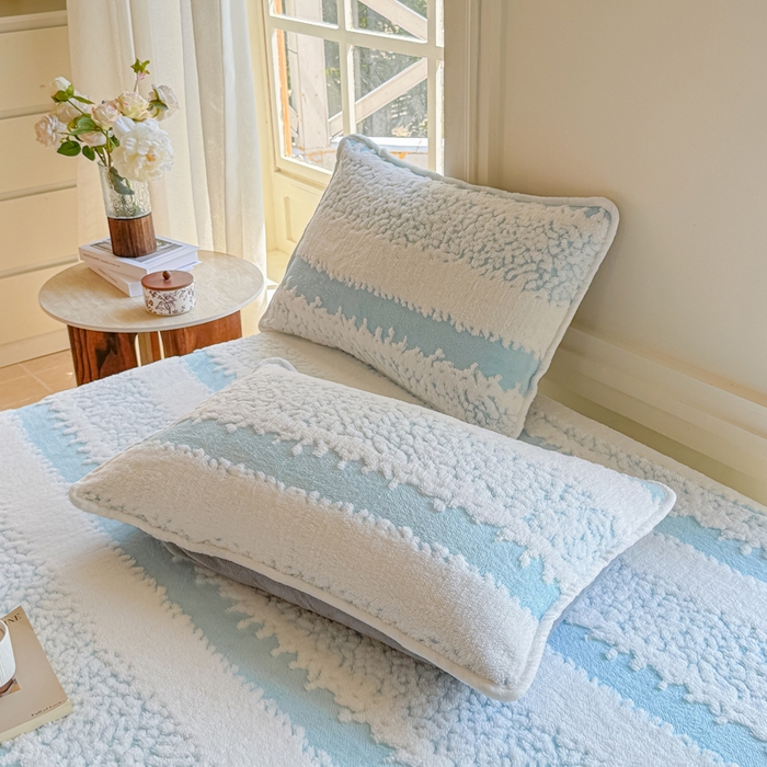 91家纺网 家纺一手货源 找家纺 小叮当家纺仓储工厂店 2025新款提花绵羊绒韩国绒床笠单品床笠床笠单件单床笠 绵羊绒-清新蓝