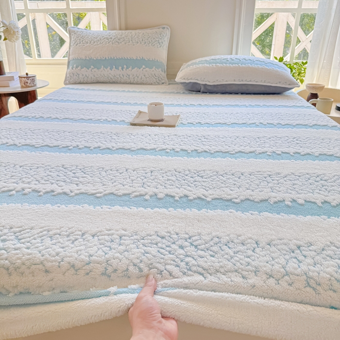 91家纺网 家纺一手货源 找家纺 小叮当家纺仓储工厂店 2025新款提花绵羊绒韩国绒床笠单品床笠床笠单件单床笠 绵羊绒-清新蓝