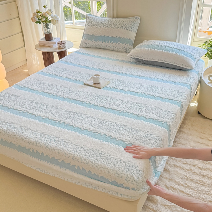 91家纺网 家纺一手货源 找家纺 小叮当家纺仓储工厂店 2025新款提花绵羊绒韩国绒床笠单品床笠床笠单件单床笠 绵羊绒-清新蓝