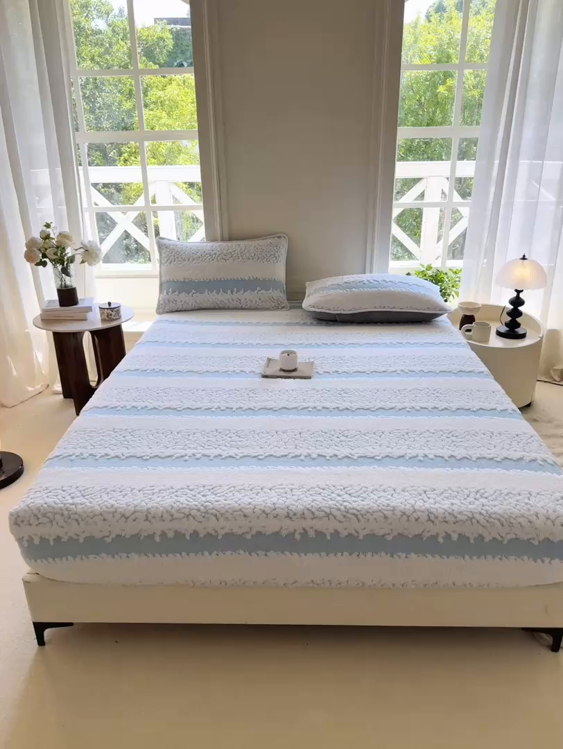 91家纺网 家纺一手货源 找家纺 小叮当家纺仓储工厂店 2025新款提花绵羊绒韩国绒床笠单品床笠床笠单件单床笠 绵羊绒-清新蓝