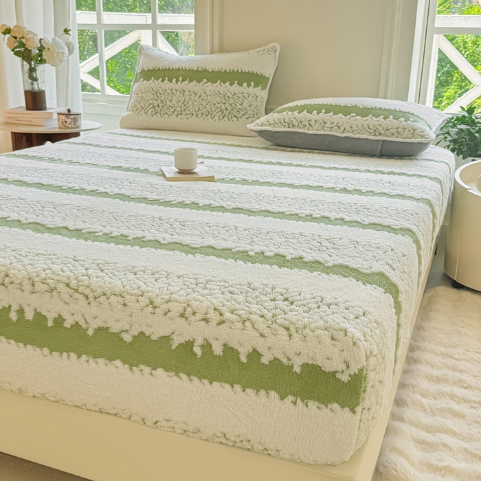 小叮当家纺仓储工厂店 2025新款提花绵羊绒韩国绒床笠单品床笠床笠单件单床笠 绵羊绒-香草绿