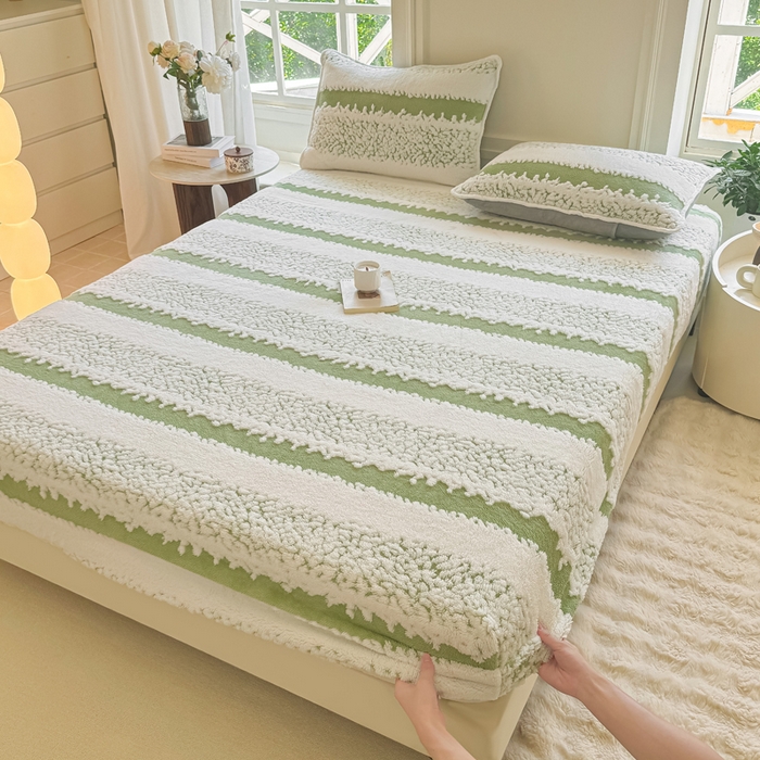 91家纺网 家纺一手货源 找家纺 小叮当家纺仓储工厂店 2025新款提花绵羊绒韩国绒床笠单品床笠床笠单件单床笠 绵羊绒-香草绿