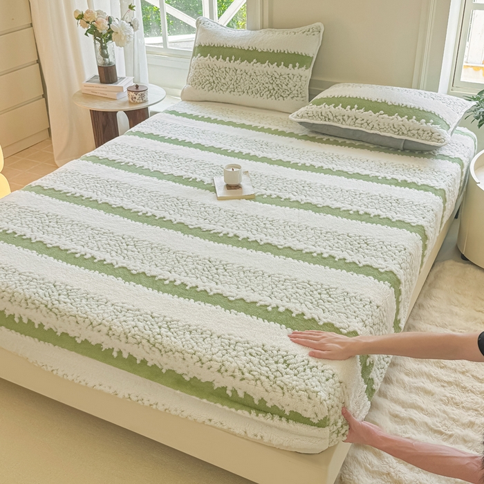 91家纺网 家纺一手货源 找家纺 小叮当家纺仓储工厂店 2025新款提花绵羊绒韩国绒床笠单品床笠床笠单件单床笠 绵羊绒-香草绿