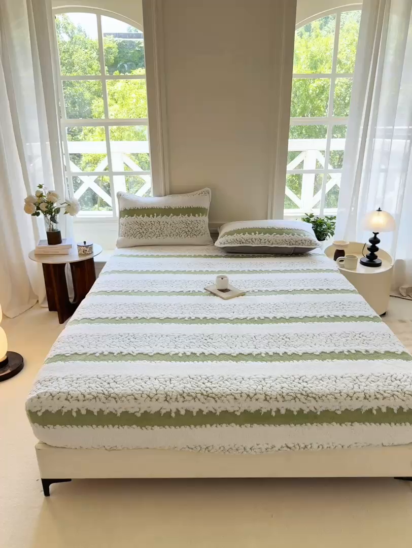 91家纺网 家纺一手货源 找家纺 小叮当家纺仓储工厂店 2025新款提花绵羊绒韩国绒床笠单品床笠床笠单件单床笠 绵羊绒-香草绿