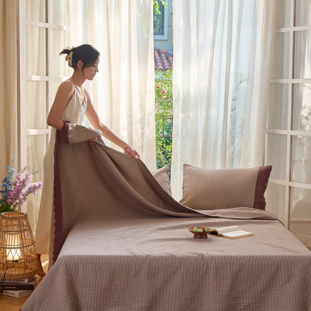 91家纺网 家纺一手货源 找家纺 （总）沐瑟家纺 2025新款全棉纱布床盖三件套-挪威