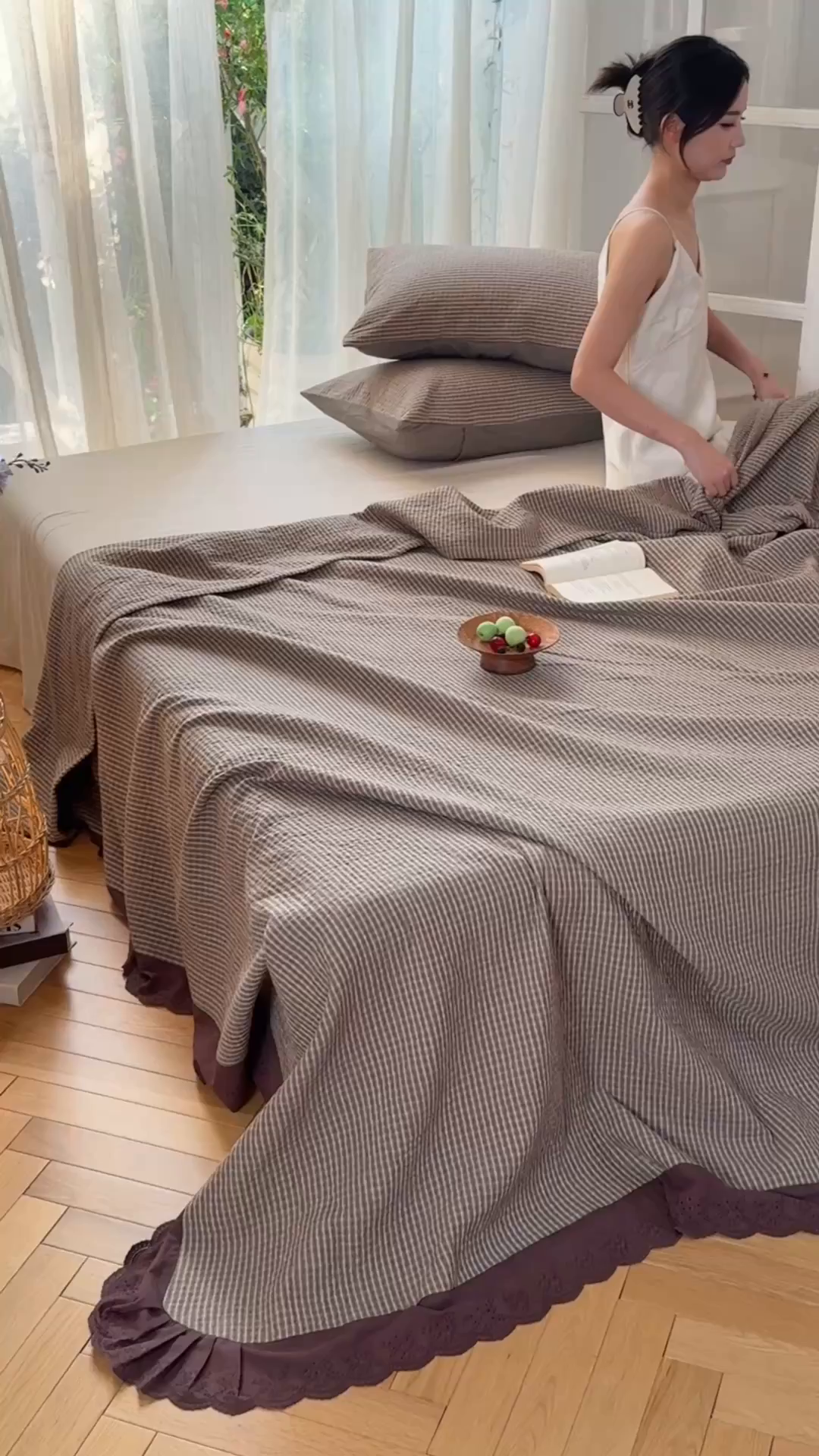 91家纺网 家纺一手货源 找家纺 （总）沐瑟家纺 2025新款全棉纱布床盖三件套-挪威