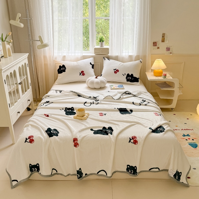 91家纺网 家纺一手货源 找家纺 宅部落 2025新款牛奶绒印花毛毯毯子300克云貂绒盖毯 休闲喵喵