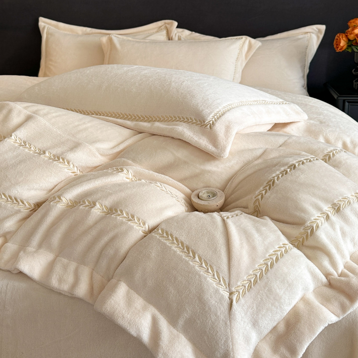 苏源家居 2025新款加厚牛奶绒大拼角刺绣冬款四件套-麦穗绒 麦穗-奶白