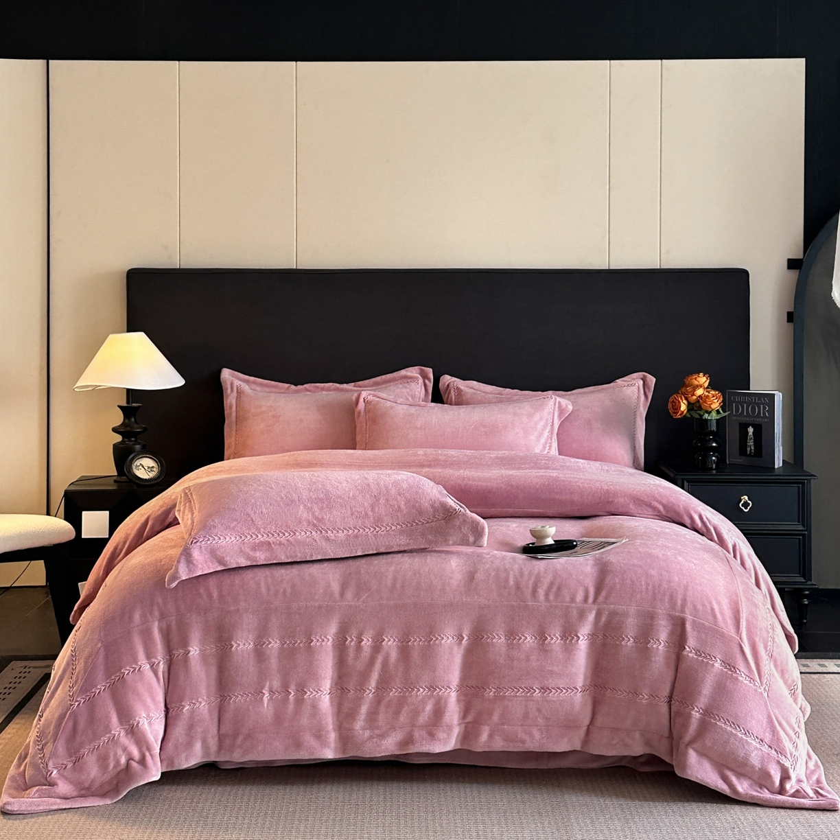 91家纺网 家纺一手货源 找家纺 苏源家居 2025新款加厚牛奶绒大拼角刺绣冬款四件套-麦穗绒 麦穗-豆沙