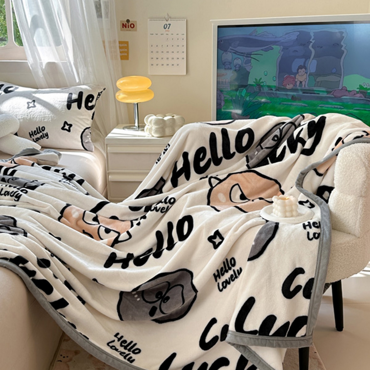 91家纺网 家纺一手货源 找家纺 宅部落 2025新款牛奶绒印花毛毯毯子300克云貂绒盖毯 愤怒的小煤球