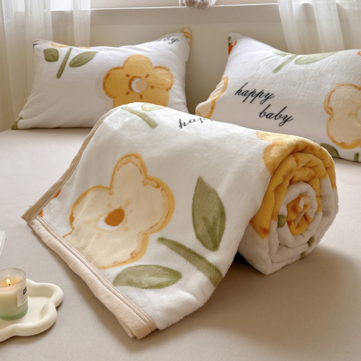 91家纺网 家纺一手货源 找家纺 宅部落 2025新款牛奶绒印花毛毯毯子300克云貂绒盖毯 幸运之花