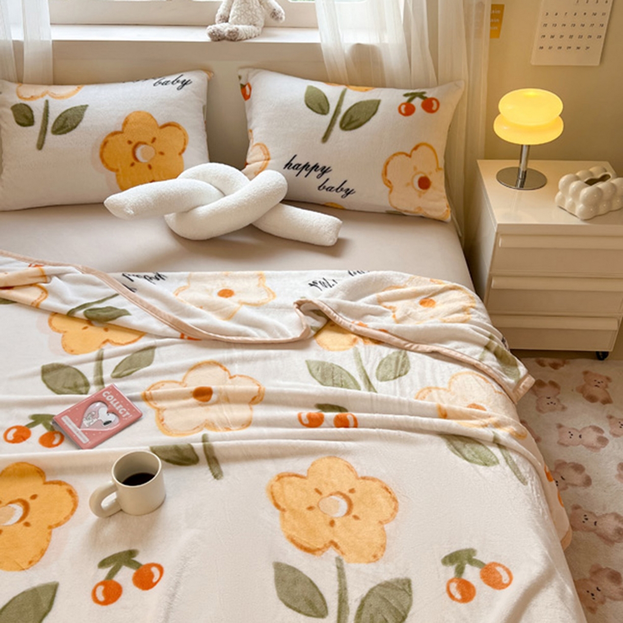 91家纺网 家纺一手货源 找家纺 宅部落 2025新款牛奶绒印花毛毯毯子300克云貂绒盖毯 幸运之花