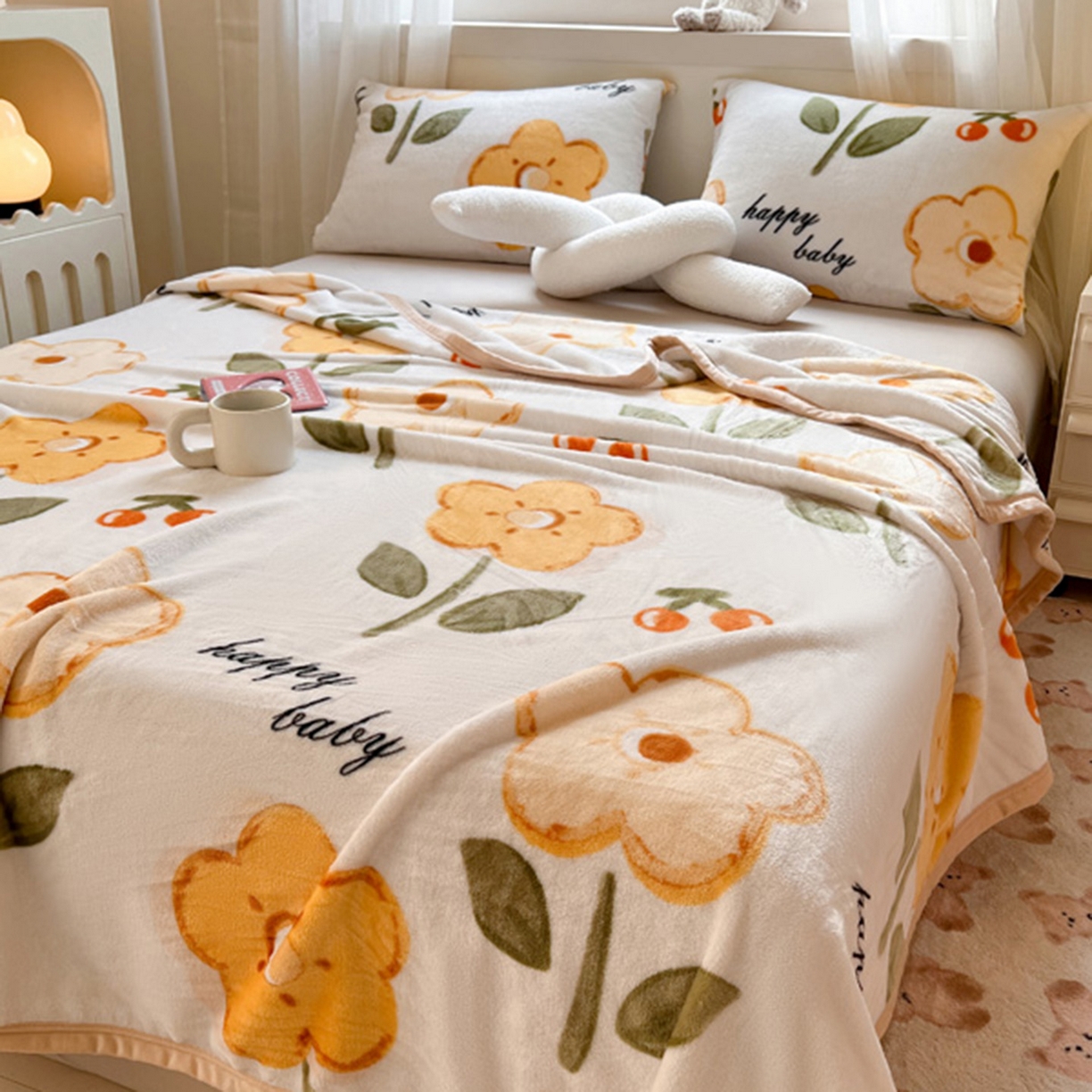 91家纺网 家纺一手货源 找家纺 宅部落 2025新款牛奶绒印花毛毯毯子300克云貂绒盖毯 幸运之花