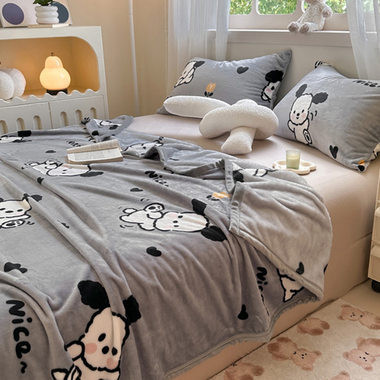 91家纺网 家纺一手货源 找家纺 宅部落 2025新款牛奶绒印花毛毯毯子300克云貂绒盖毯 快乐小汪汪