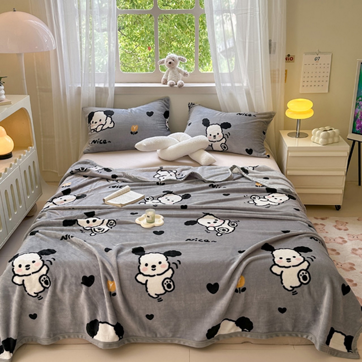 91家纺网 家纺一手货源 找家纺 宅部落 2025新款牛奶绒印花毛毯毯子300克云貂绒盖毯 快乐小汪汪